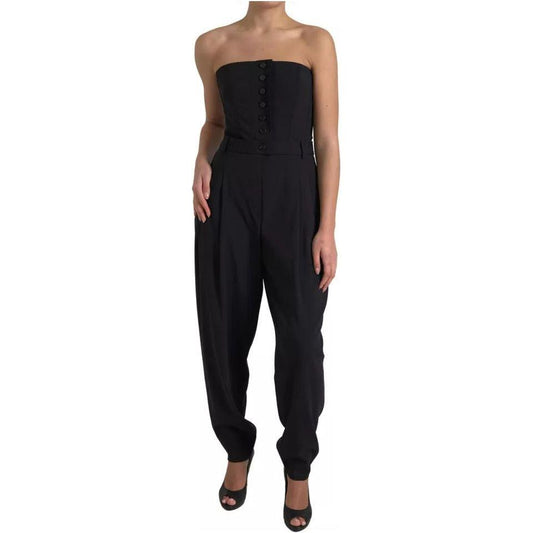 Dolce & Gabbana Black Wool Stretch Strapless Jumpsuit Dress Dolce & Gabbana Rosy Brown