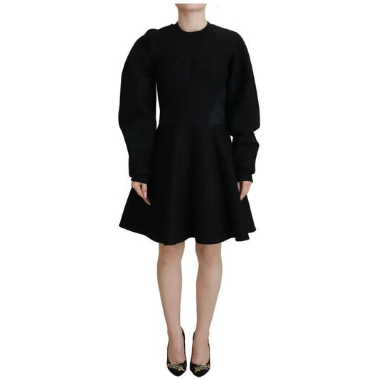 Dolce & Gabbana Cotton Black Long Sleeves A-line Mini Dress Dolce & Gabbana Tan