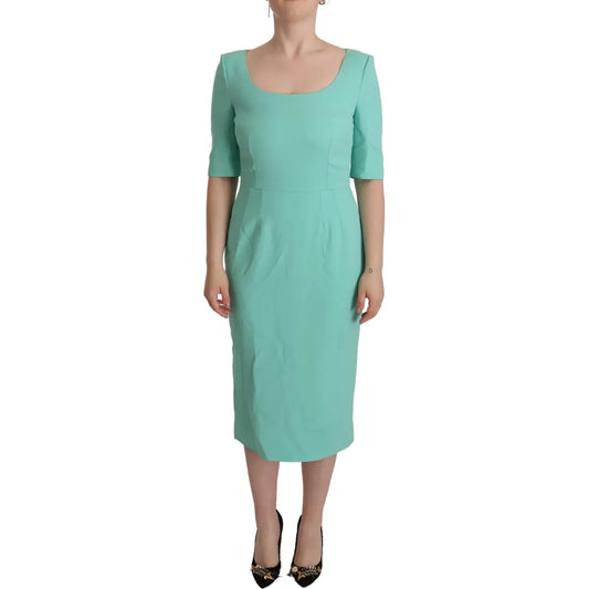 Dolce & Gabbana Mint Green Sheath Square Neckline Midi Dress Dolce & Gabbana Dark Sea Green