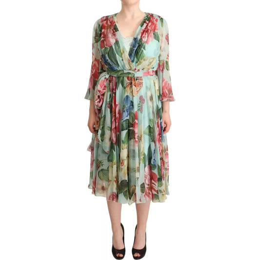 Dolce & Gabbana Multicolor Green Silk Wrap Gown Dress Dolce & Gabbana Rosy Brown