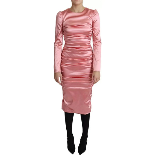 Dolce & Gabbana Pink Long Sleeves Bodycon Sheath Midi Dress Dolce & Gabbana Rosy Brown