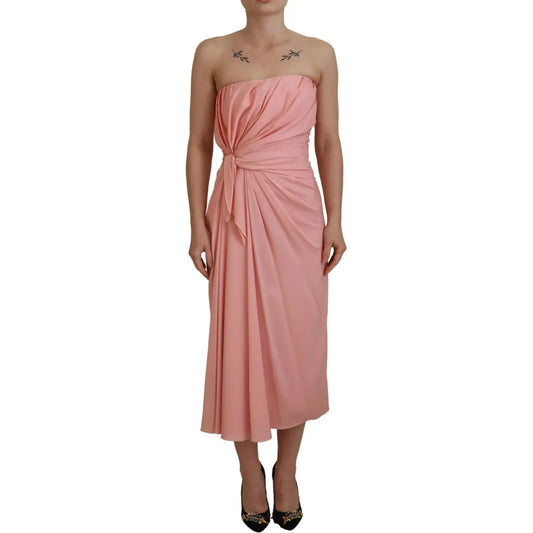 Dolce & Gabbana Pink Silk Stretch Strapless Sheath Midi Dress Dolce & Gabbana Rosy Brown