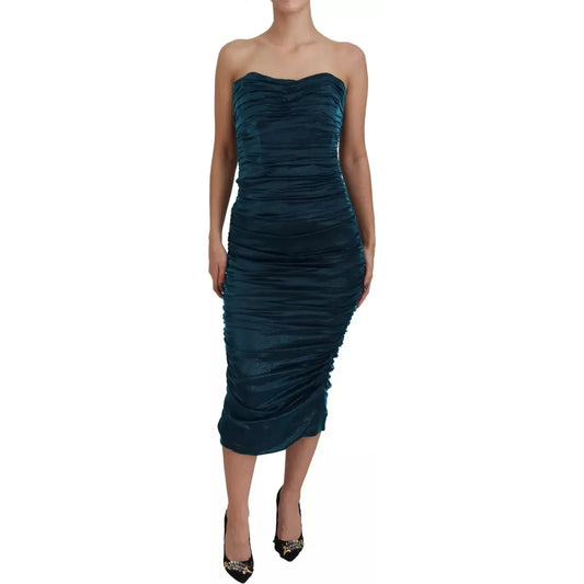 Dolce & Gabbana Silk Blend Blue Satin Fitted Strapless Dress Dolce & Gabbana Rosy Brown