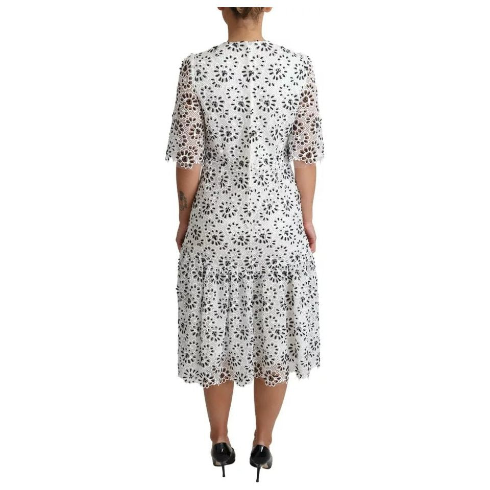 Dolce & Gabbana White Cutout Design Polyester A-line Midi Dress