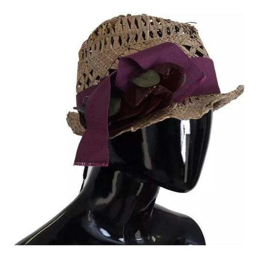 Dolce & Gabbana Brown Ribbon Floral Embellished Straw Hat Dolce & Gabbana Black