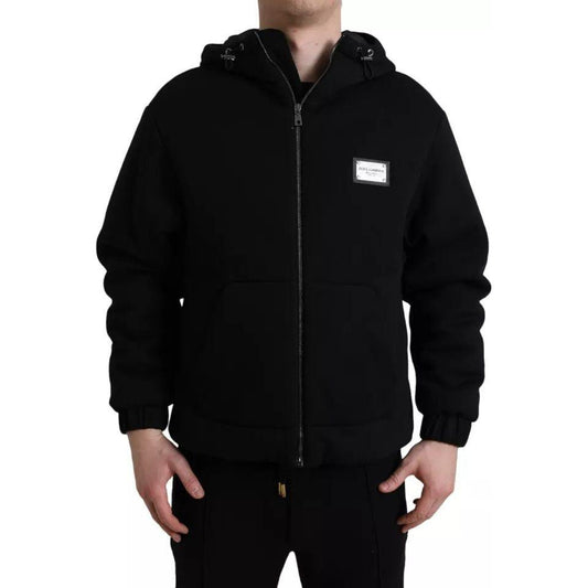 Dolce & Gabbana Black Cotton Hooded Logo Bomber Jacket Dolce & Gabbana Black