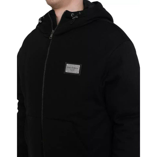 Dolce & Gabbana Black Cotton Hooded Logo Bomber Jacket Dolce & Gabbana Black