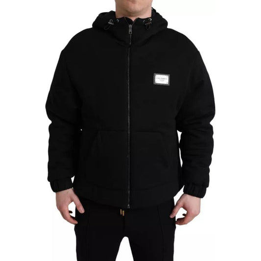 Dolce & Gabbana Black Cotton Hooded Logo Bomber Jacket Dolce & Gabbana Black