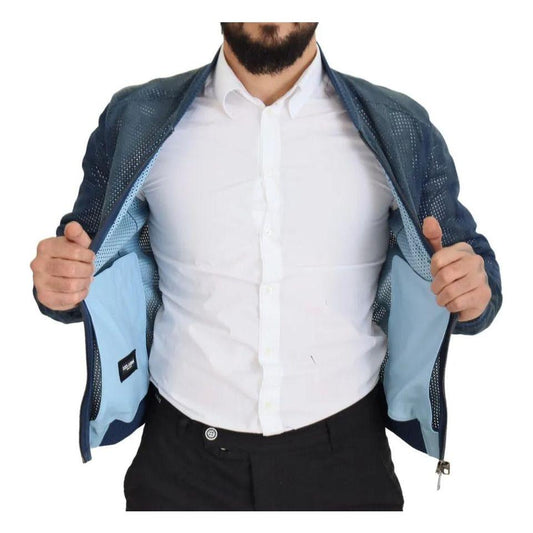 Dolce & Gabbana Blue Leather Perforated Full Zip Jacket Dolce & Gabbana Dark Slate Gray