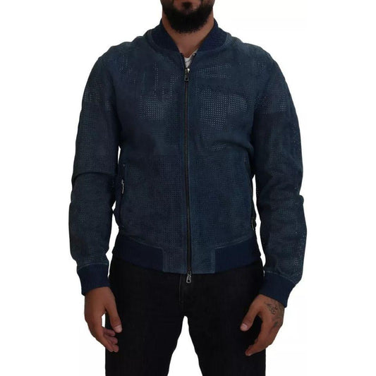 Dolce & Gabbana Blue Leather Perforated Full Zip Jacket Dolce & Gabbana Black