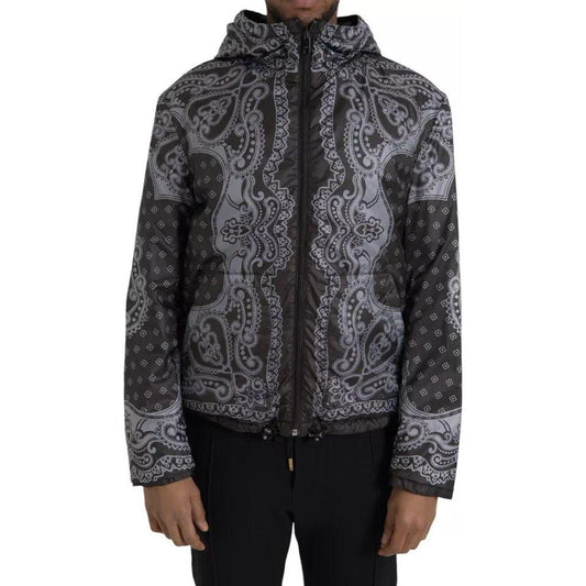 Dolce & Gabbana Gray Bandana Hooded Full Zip Bomber Jacket Dolce & Gabbana Dark Slate Gray