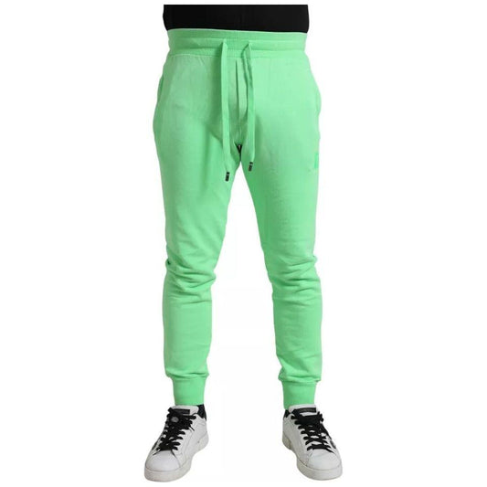 Dolce & Gabbana Neon Green Cotton Stretch Jogger Sweatpants Pants Dolce & Gabbana Dark Sea Green
