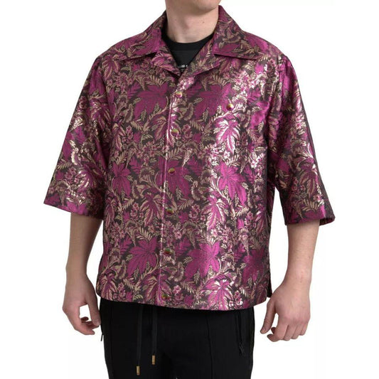 Dolce & Gabbana Fuchsia Pink Floral Jacquard Button Down Shirt Dolce & Gabbana Dim Gray