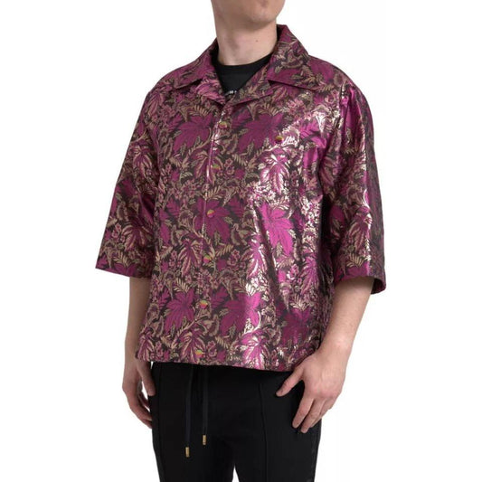 Dolce & Gabbana Fuchsia Pink Floral Jacquard Button Down Shirt Dolce & Gabbana Dim Gray