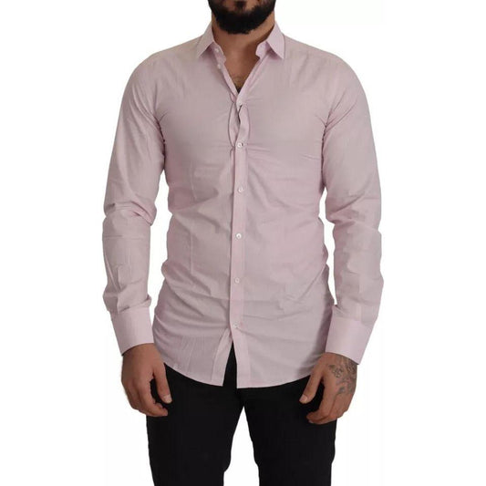 Dolce & Gabbana Light Pink Cotton Dress Formal Men GOLD Shirt Dolce & Gabbana Dark Gray