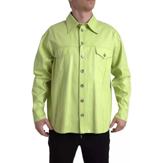 Dolce & Gabbana Green Cotton Collared Casual Button Down Shirt Dolce & Gabbana Dark Khaki