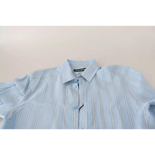 Dolce & Gabbana Blue Striped Silk Formal Dress MARTINI Shirt Dolce & Gabbana Gray