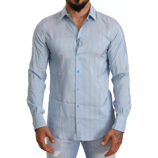 Dolce & Gabbana Blue Striped Silk Formal Dress MARTINI Shirt Dolce & Gabbana Dark Gray