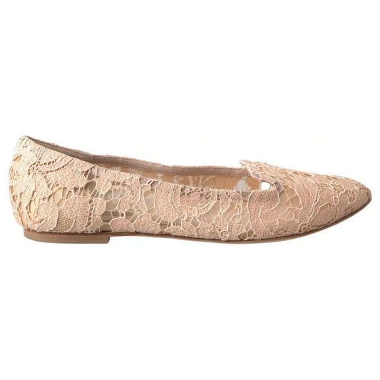 Dolce & Gabbana Beige Floral Lace Loafers Flats Shoes Dolce & Gabbana Tan