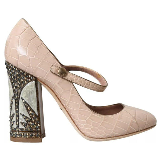 Dolce & Gabbana Beige Leather Mary Janes Embellished Shoes Dolce & Gabbana Gray