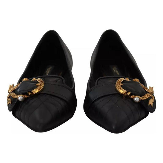 Dolce & Gabbana Black Devotion Leather Pointy Flats Shoes Dolce & Gabbana Black