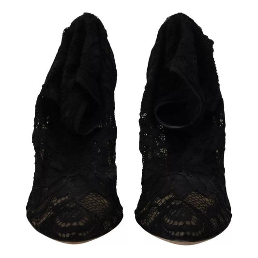 Dolce & Gabbana Black Stretch Socks Taormina Lace Boots Shoes Dolce & Gabbana Black