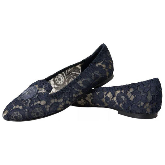Dolce & Gabbana Dark Blue Taormina Lace Slip On Flats Shoes Dolce & Gabbana Dark Slate Gray
