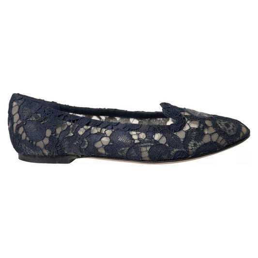 Dolce & Gabbana Dark Blue Taormina Lace Slip On Flats Shoes Dolce & Gabbana Dark Slate Gray