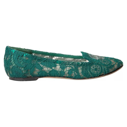 Dolce & Gabbana Green Taormina Lace Slip On Flats Shoes Dolce & Gabbana Dark Slate Gray
