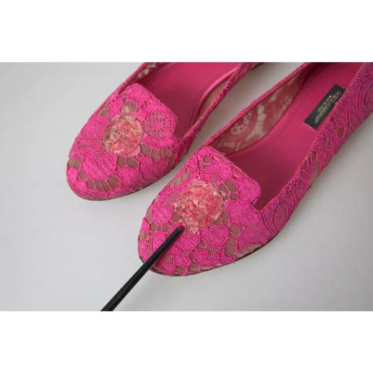 Dolce & Gabbana Pink Taormina Lace Slip On Flats Shoes Dolce & Gabbana Gray