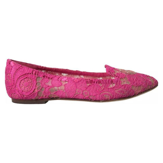 Dolce & Gabbana Pink Taormina Lace Slip On Flats Shoes Dolce & Gabbana Maroon