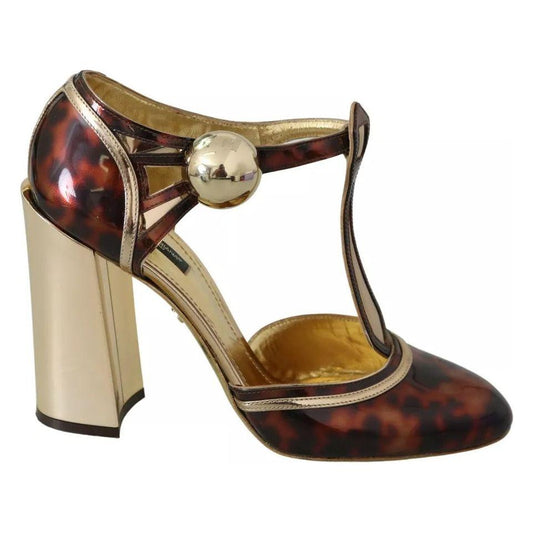 Dolce & Gabbana Gold Leopard T-strap Pumps Sandals Shoes Dolce & Gabbana Rosy Brown