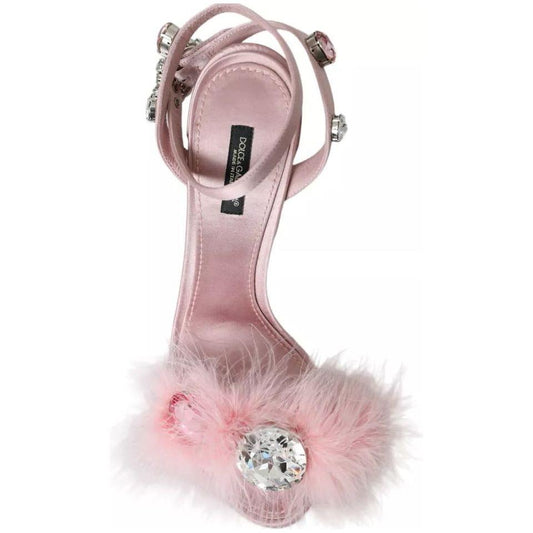 Dolce & Gabbana Pink Turkey Feather Embellished Sandals Shoes Dolce & Gabbana Gray