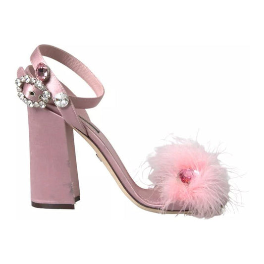 Dolce & Gabbana Pink Turkey Feather Embellished Sandals Shoes Dolce & Gabbana Rosy Brown