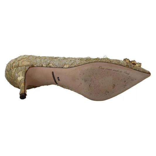 Dolce & Gabbana Gold Taormina Lace Crystal Heels Pumps Shoes Dolce & Gabbana Dim Gray
