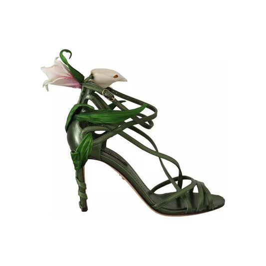 Dolce & Gabbana Acid Green Leather Strappy Flower Heels Sandals Shoes Dolce & Gabbana Dark Slate Gray