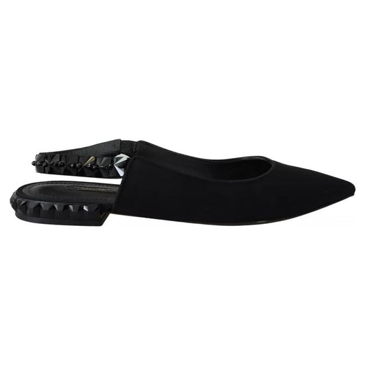 Dolce & Gabbana Black Flats Crystal Slingback Charmeuse Shoes Dolce & Gabbana Black