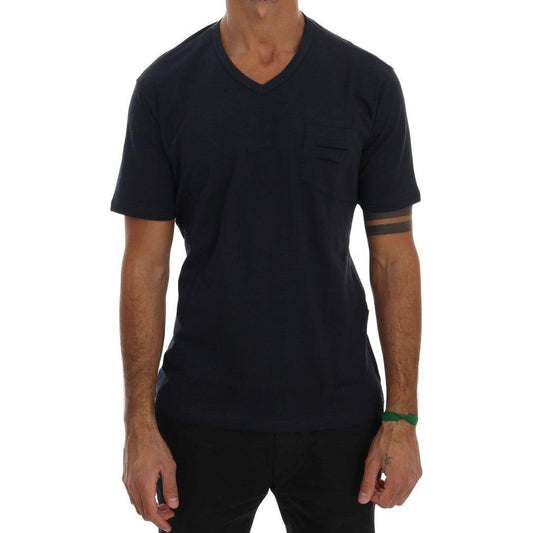 Daniele Alessandrini Chic Blue V-Neck Cotton Tee Daniele Alessandrini Black