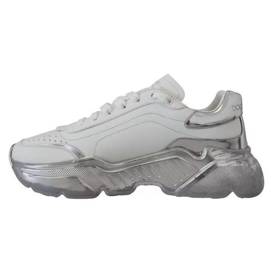 Dolce & Gabbana White Silver Leather Daymaster Sneakers Shoes Dolce & Gabbana Dark Gray