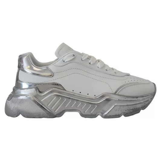 Dolce & Gabbana White Silver Leather Daymaster Sneakers Shoes Dolce & Gabbana Dark Gray