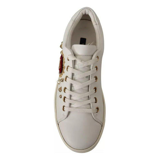 Dolce & Gabbana White Leather Gold Red Heart Sneakers Shoes Dolce & Gabbana Dark Gray