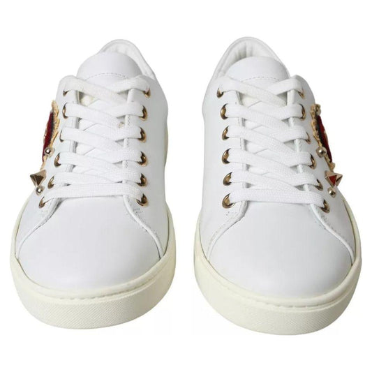 Dolce & Gabbana White Portofino Sacred Heart Sneakers Women Shoes Dolce & Gabbana Light Gray