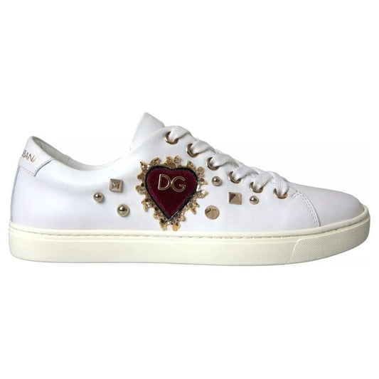 Dolce & Gabbana White Portofino Sacred Heart Sneakers Women Shoes Dolce & Gabbana Light Gray