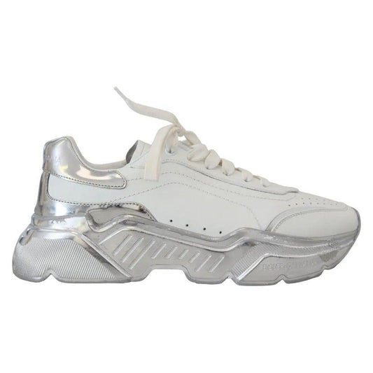 Dolce & Gabbana White Silver Leather Daymaster Women Sneakers Shoes Dolce & Gabbana Gray