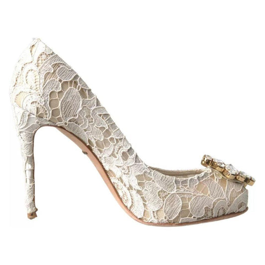 Dolce & Gabbana White Taormina Lace Crystal Heels Pumps Shoes Dolce & Gabbana Gray