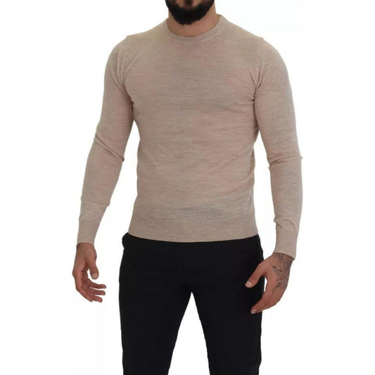 Dolce & Gabbana Beige Virgin Wool Crew Neck Pullover Sweater Dolce & Gabbana Rosy Brown