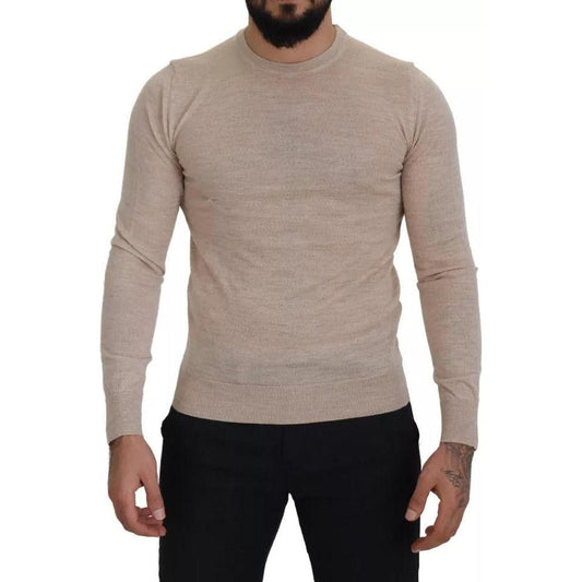 Dolce & Gabbana Beige Virgin Wool Crew Neck Pullover Sweater Dolce & Gabbana Rosy Brown