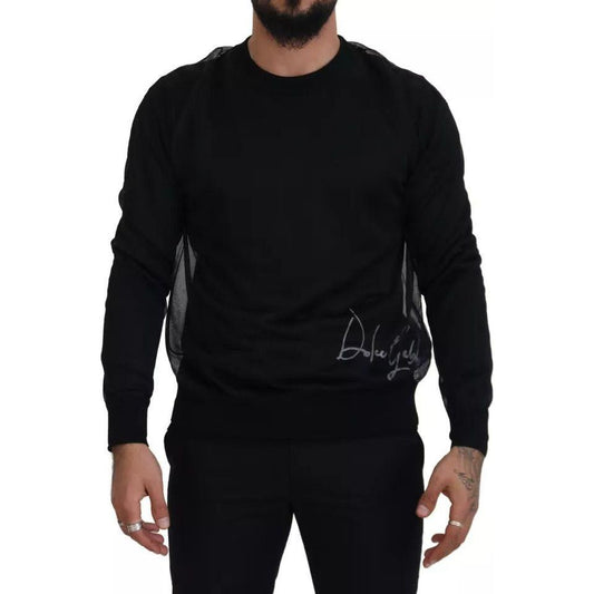 Dolce & Gabbana Black Polyester Crewneck Men Pullover Sweater Dolce & Gabbana Black