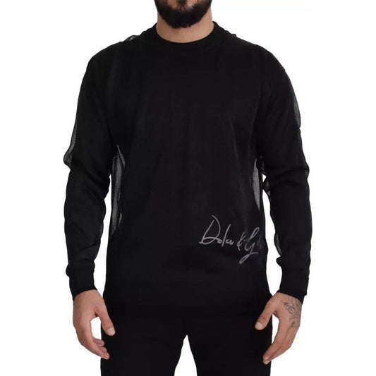Dolce & Gabbana Black Polyester Logo Men Pullover Sweater Dolce & Gabbana Black