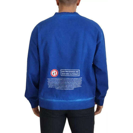 Dolce & Gabbana Blue DGWAY Cotton Crewneck Pullover Sweater Dolce & Gabbana Dark Slate Blue